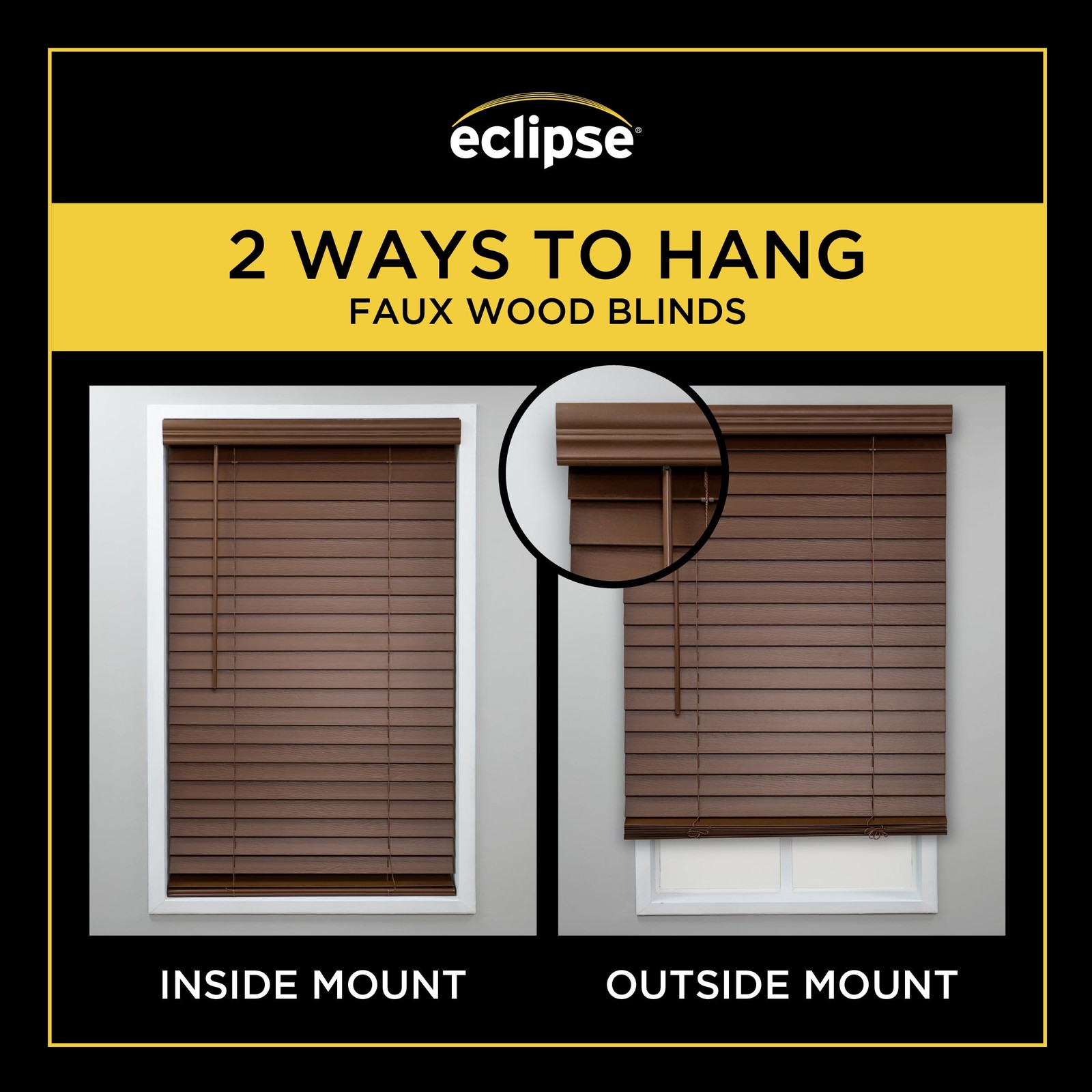 Eclipse 2In. Faux Wood Blinds 21W X 72L In Dark Oak – Blinds Certified