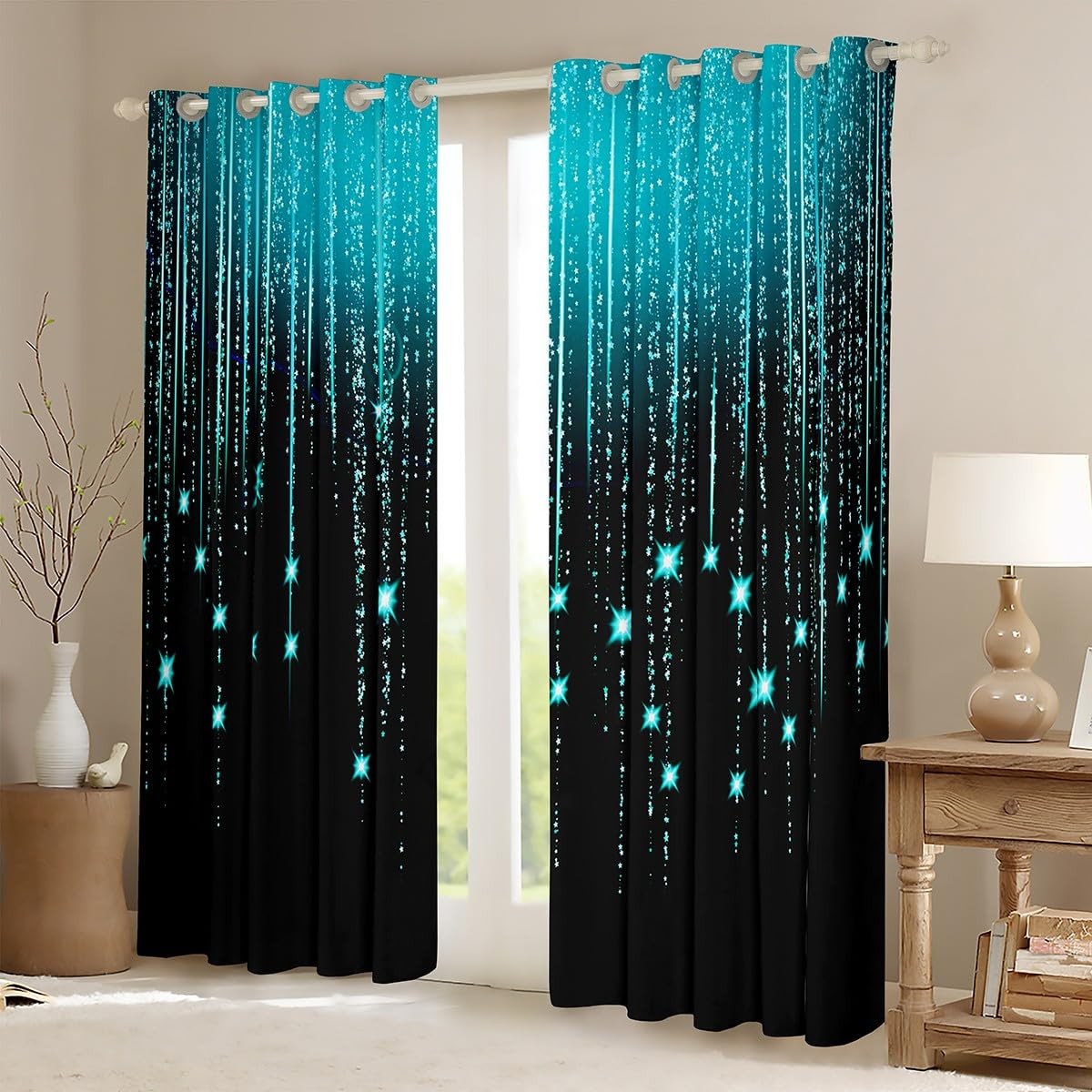 Feelyou Abstract Ombre Curtains Teal Black Teens Window Curtains For Bedroom
