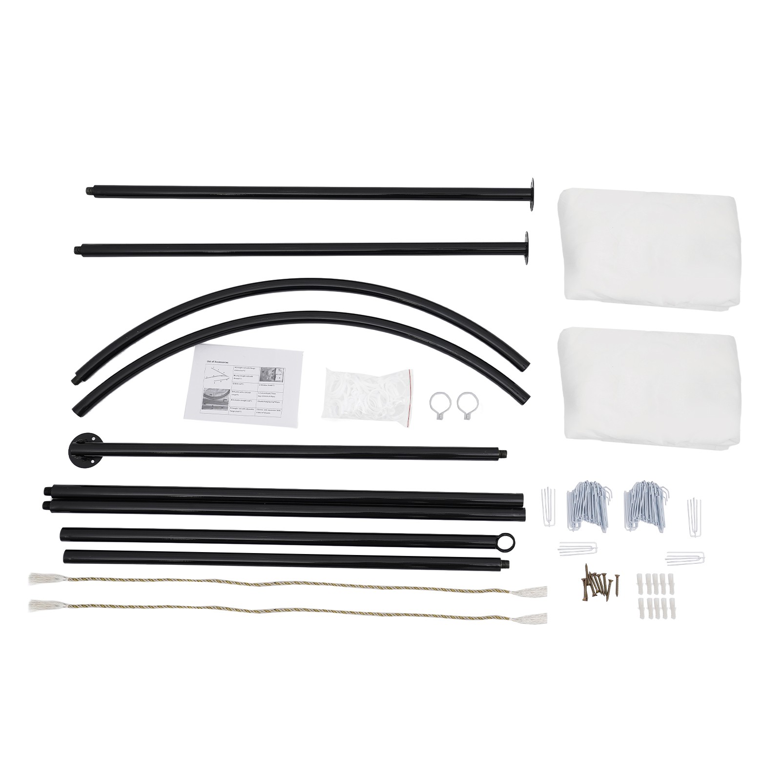 U-Shaped Wall-Mount Salon Room Divider Black Frame White Curtains 7.55 × 3.94 ft
