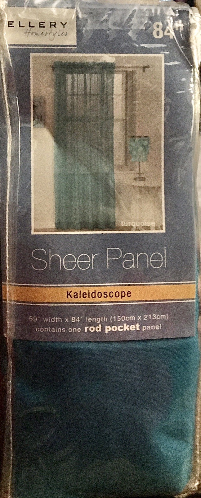 New Rod Pocket Sheer Curtain Panel Kaleidoscope Turquoise Aqua 59” X 84”length