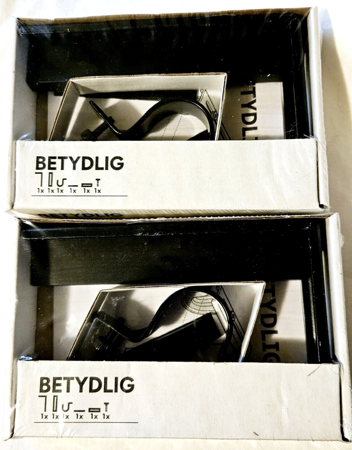 2 IKEA Betydlig Wall or Ceiling Curtain Rod Brackets Black Metal 21692 Sealed