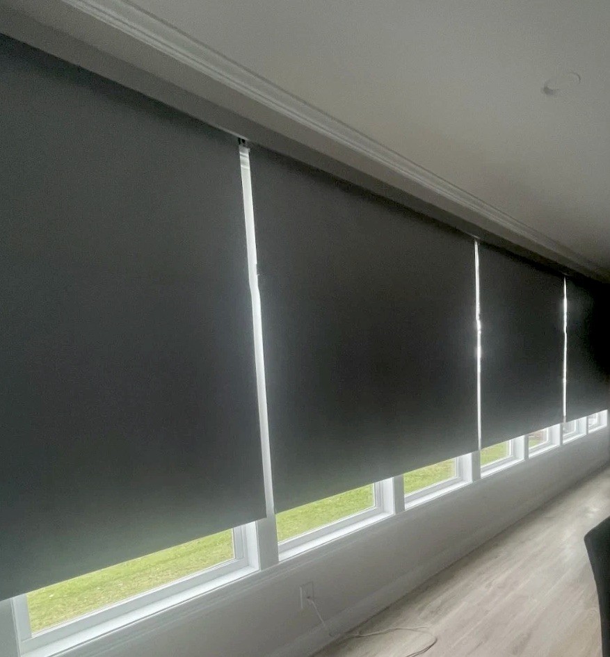 Premium custom blackout roller shades (quantity 4) 79×80 open box. Grey