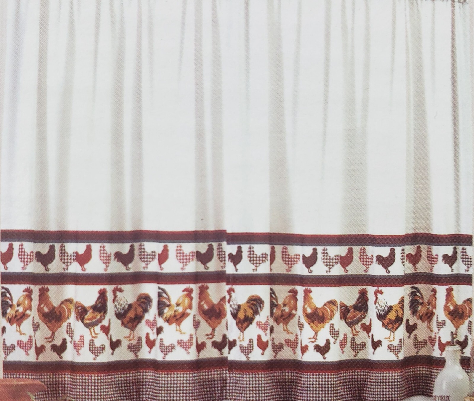 3pc. Rod Pocket Curtains Set(2 Tiers & Valance 60″x14″)DIFFERENT ROOSTERS,C13,MB