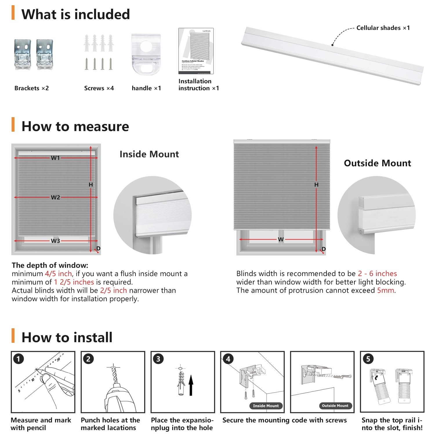 LazBlinds Cordless Cellular Shades, Light Filtering Honeycomb Shades for Home,