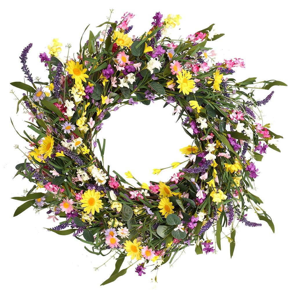 J’FLORU Spring Wreath 24 Inch Summer Wreaths for Front 24 inches, Lavender