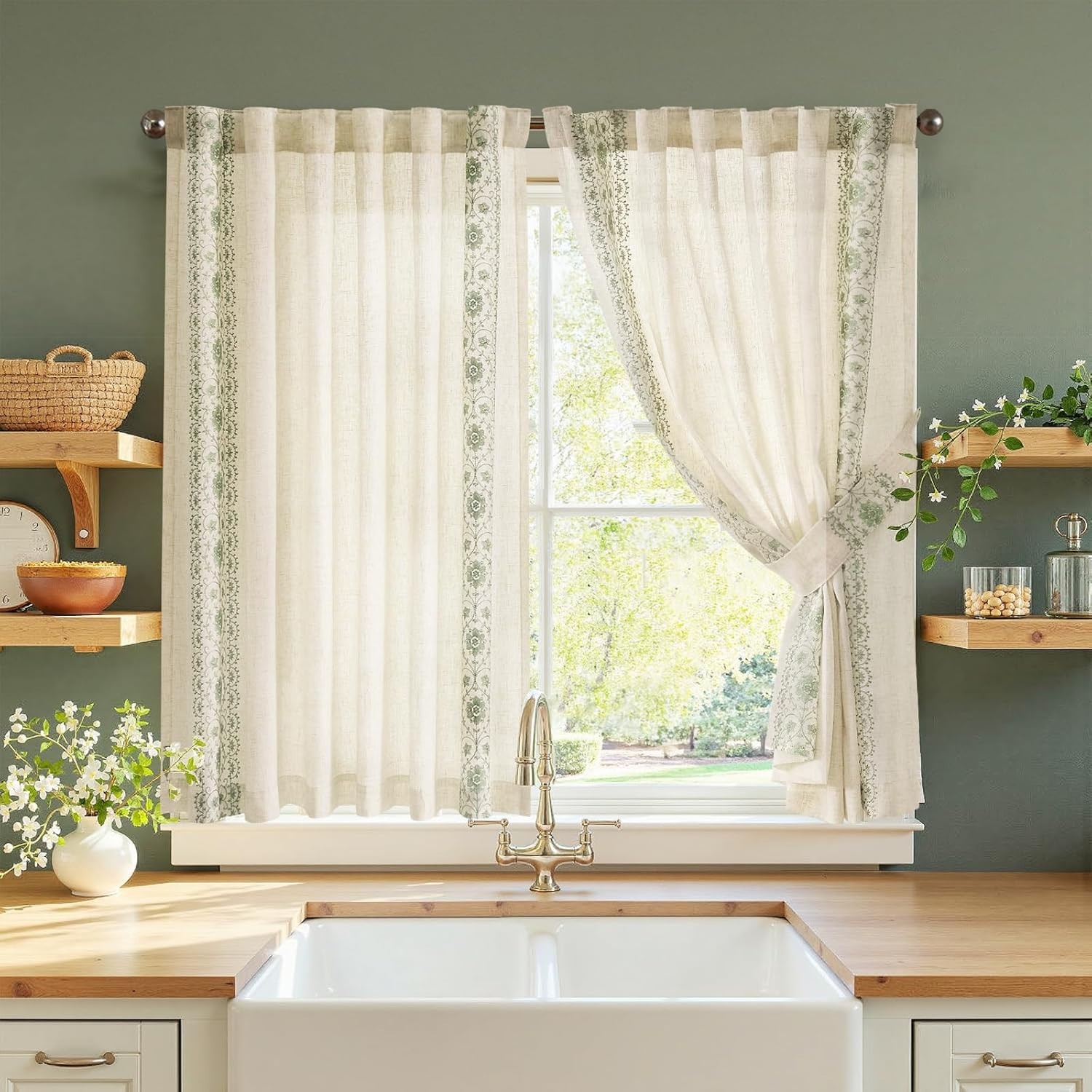 Small Window Curtains 45 Inch Length Linen Cafe Curtains for Kitchen Bathroom…