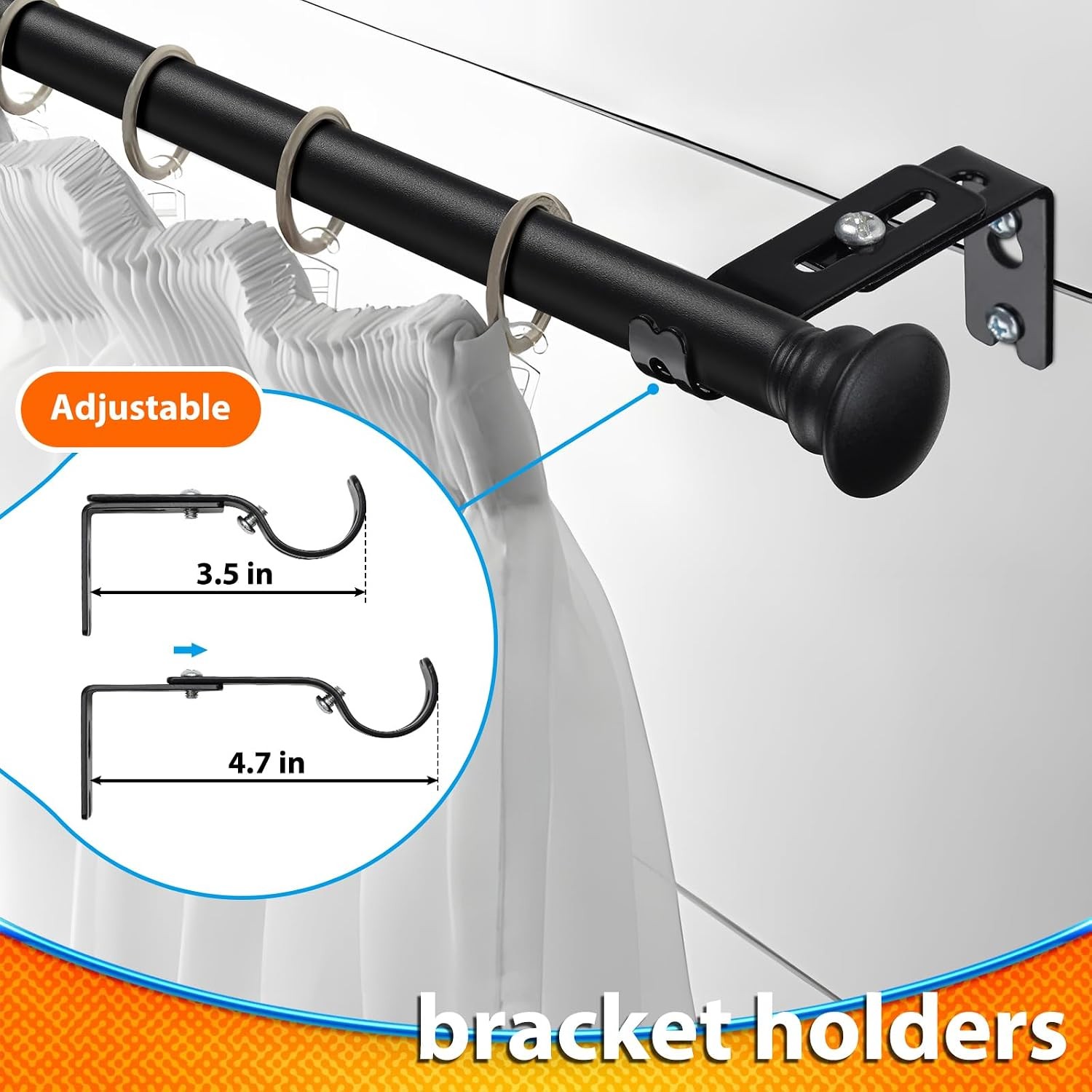 Adjustable Curtain Rods 45-72 Inches, Black Window Curtain Rod for Bedroom, 1