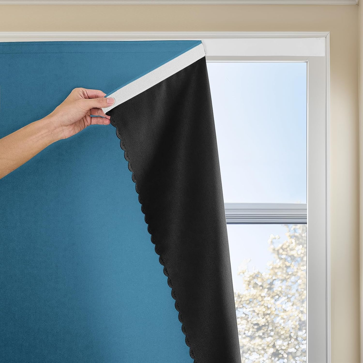 Magic Tape Stick on Portable Curtains for Windows,Bedroom Blackout Curtains for