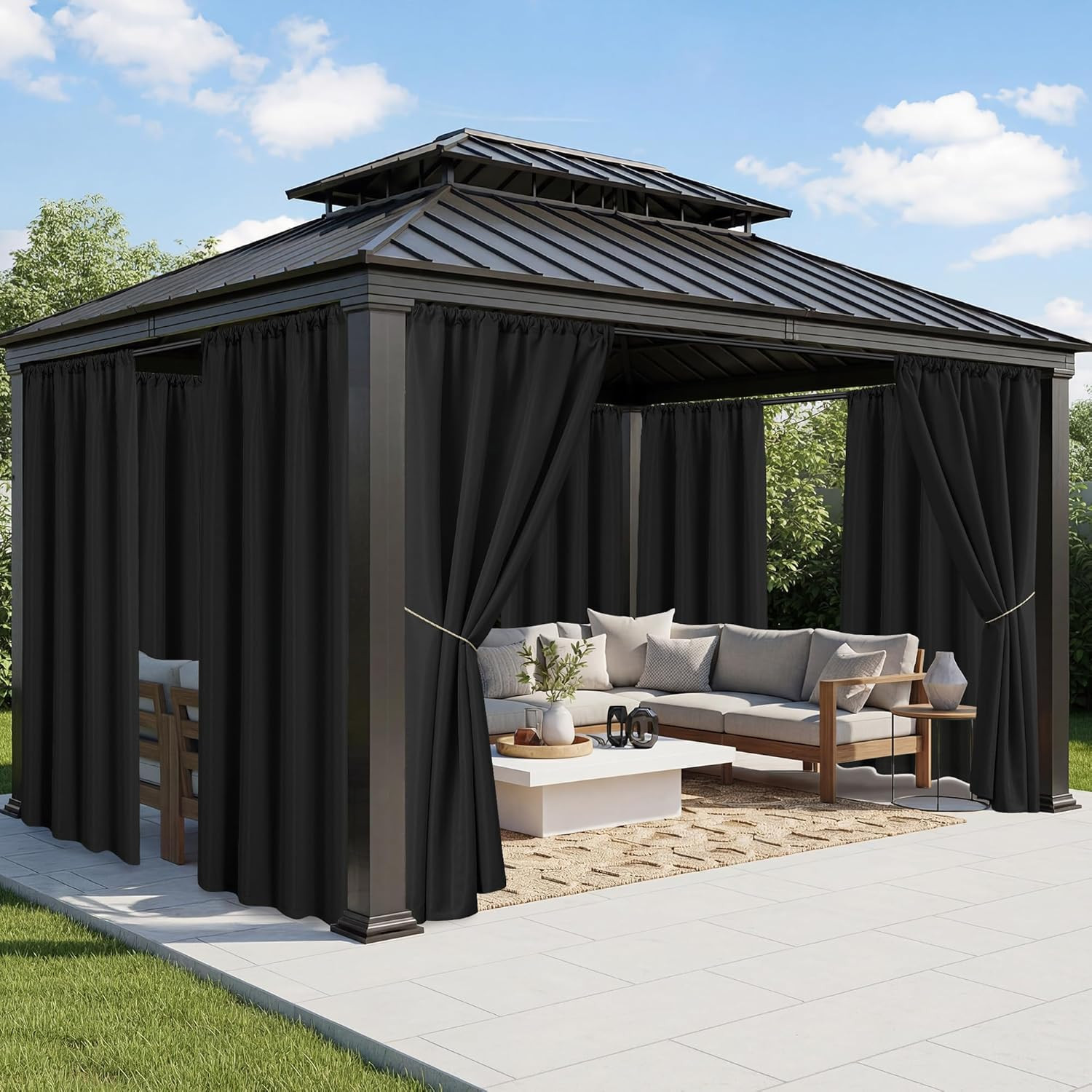 Black Outdoor Curtains for Patio Waterproof – 8 Panels Weatherproof Privacy outs