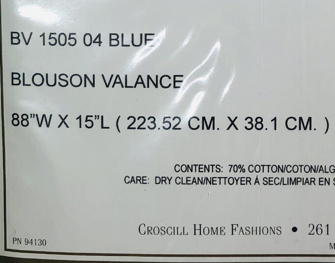 CROSCILL Blouson Valance 88”W X 15”L – BV 1505 04 Blue – EAST HAMPTON SOLID