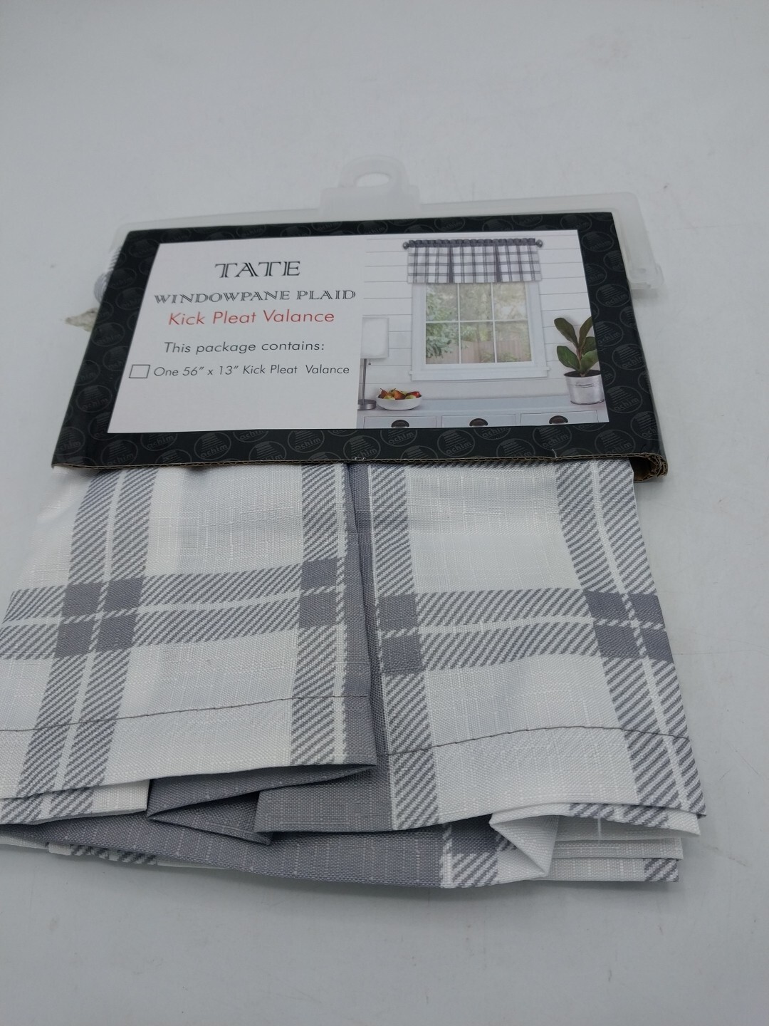 Tate Windowpane Plaid Kick Pleat Valance Curtain 56in W x 13in L