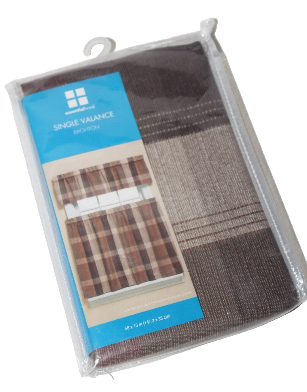 Essential Home Brighton Brown Plaid Single Valance 58×13″