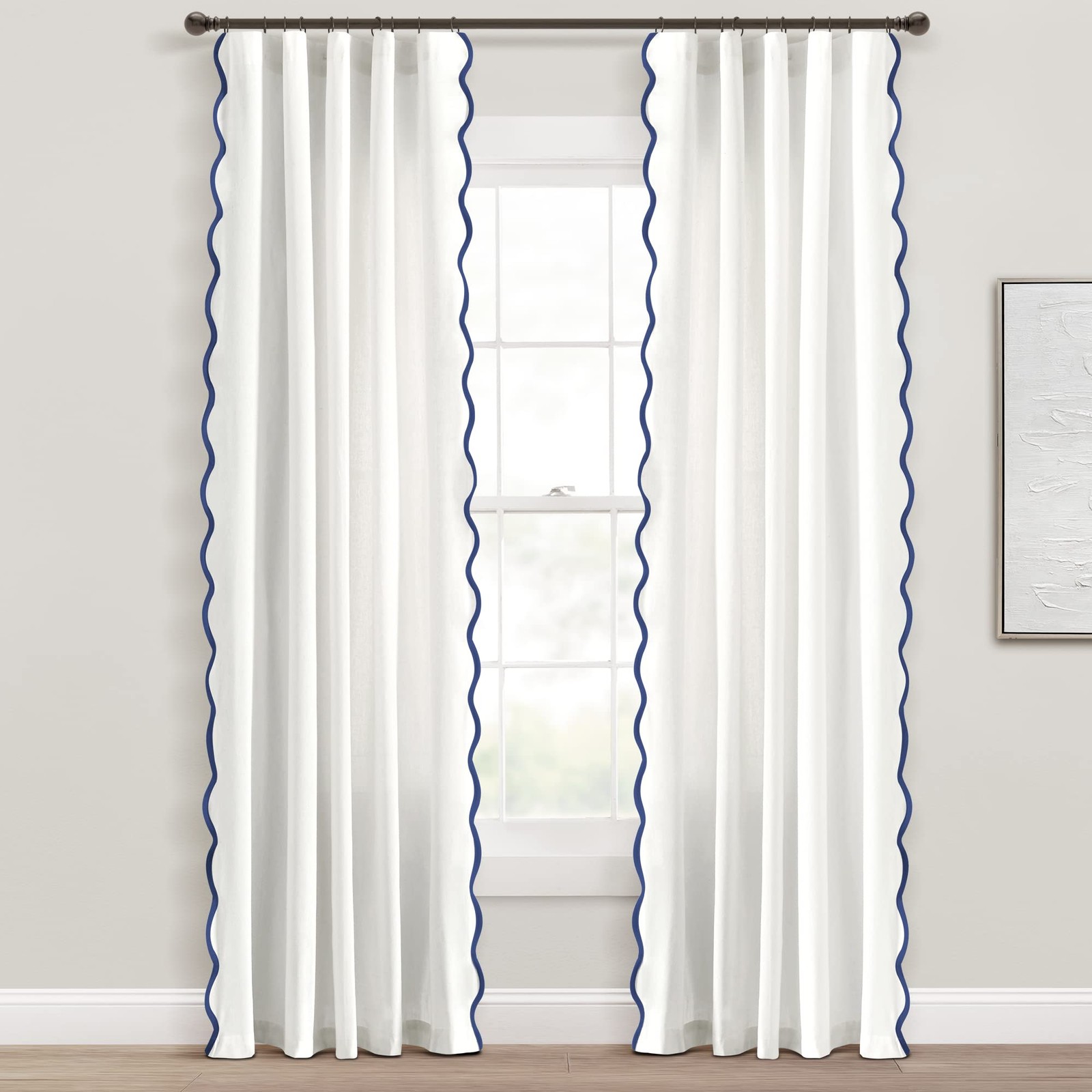 Coastal Chic Scallop Edge Window Curtain Panel Pair 52 W X 84 L Navy W