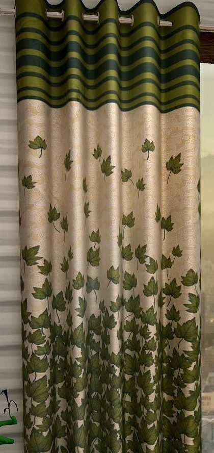 2 Piece Mapple Leaves Ringtop Grommet Door Window Curtains Set 5 7 9 Feet -Green