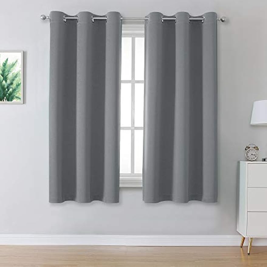 Insulated rivet top curtains and drapes (gray, 34 inches wide x 45 inches long)