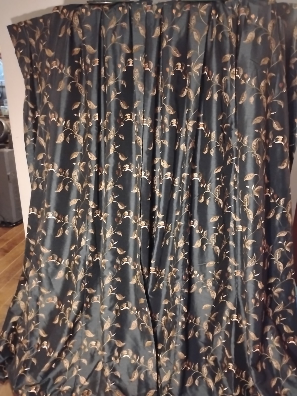 CUSTOM HEAVY Brocade LUXURY Lined Drape Panels Blue/ Gold Jacquard 32/87