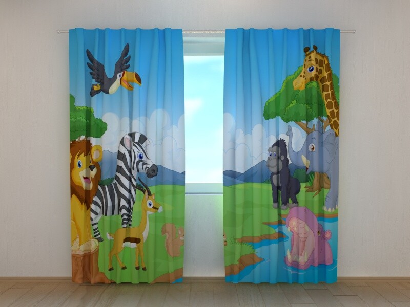 3D Window Curtain Printed with Cute African Animals Wellmira Made to Measure