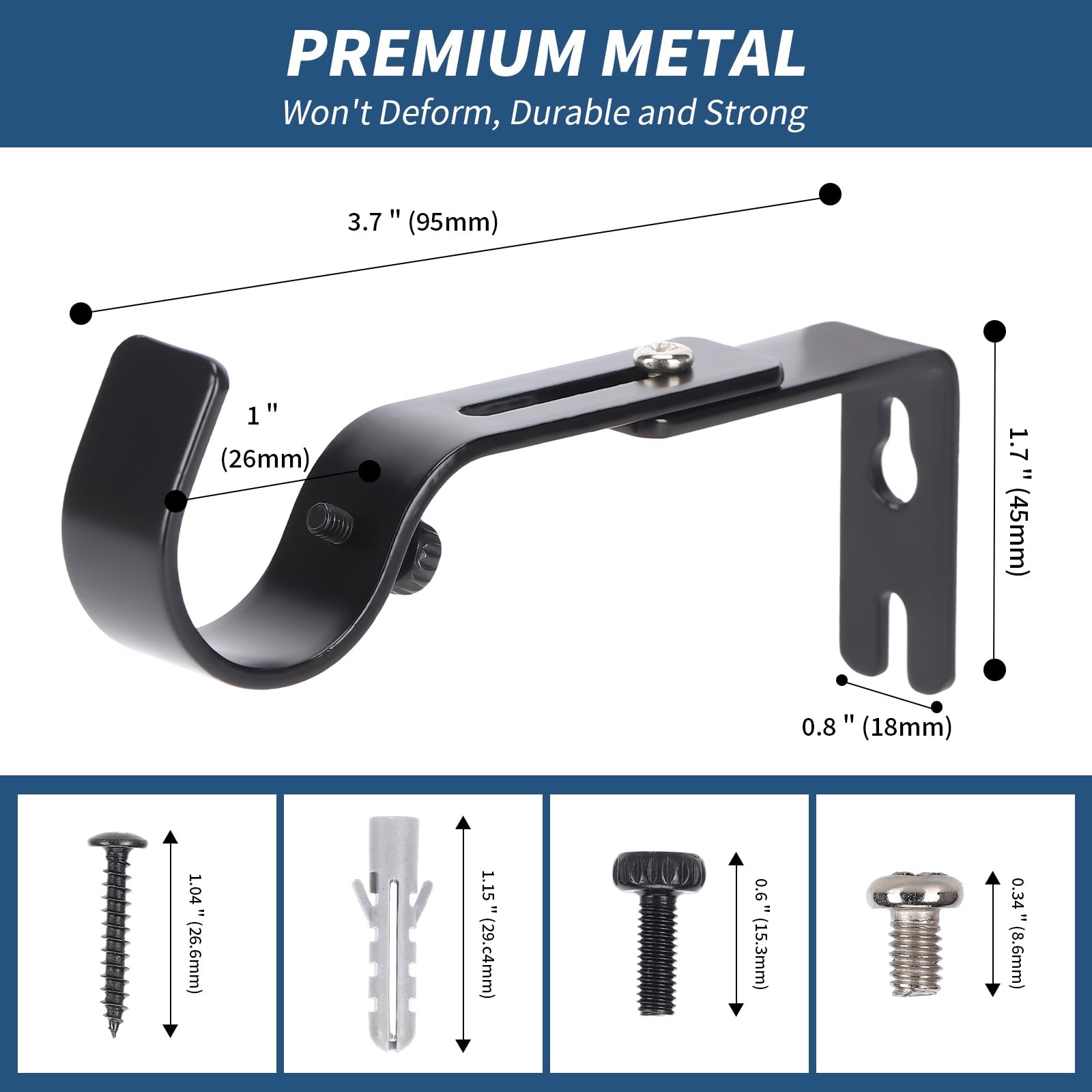 Premium Curtain Rod Brackets for Wall – Adjustable Hooks, Iron Holders for 1 …