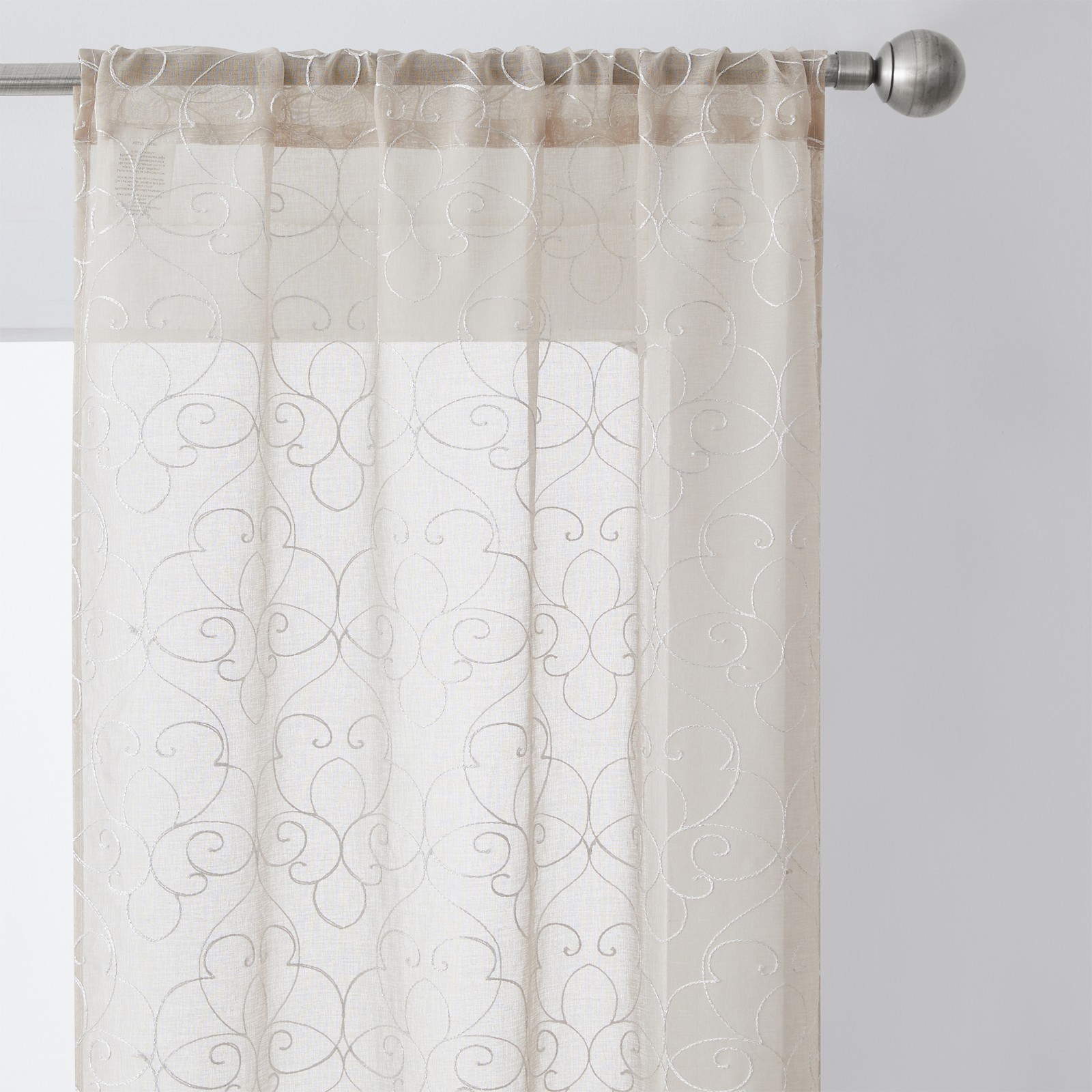 (3 pack) Modern Scroll Rod Pocket Sheer Curtains, Set of 4, Beige, 28″ W x 84″ L