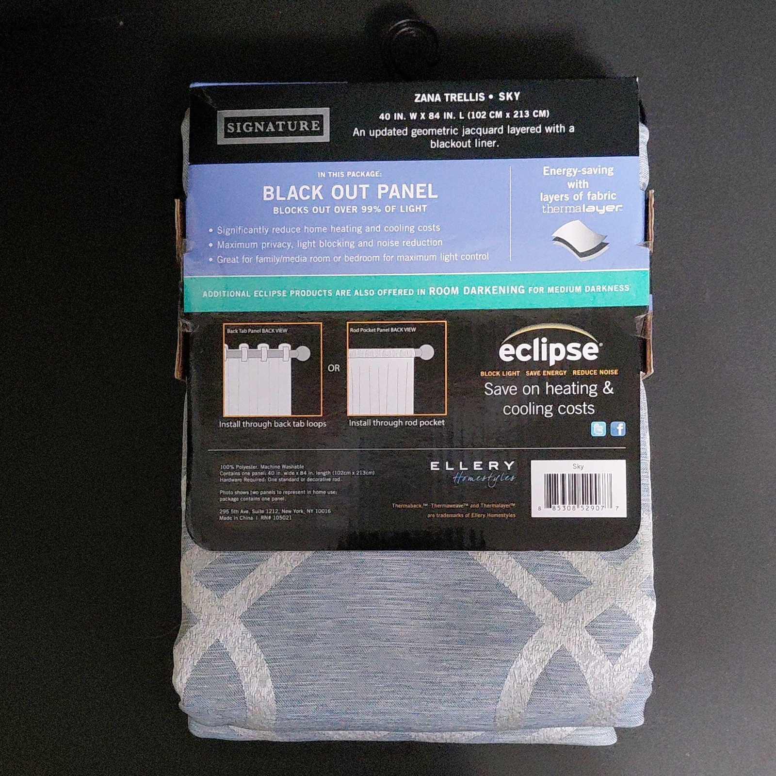 Eclipse Zana Trellis Blackout Curtain Panel 40 x 84 Geometric Energy Save