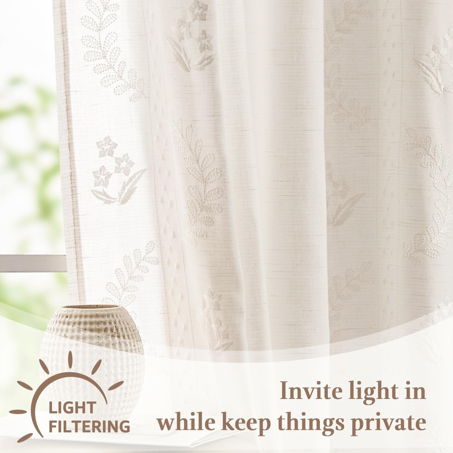 jinchan Belrose Linen Floral Kitchen Curtains 36 inch Length Embroidered Farmhou