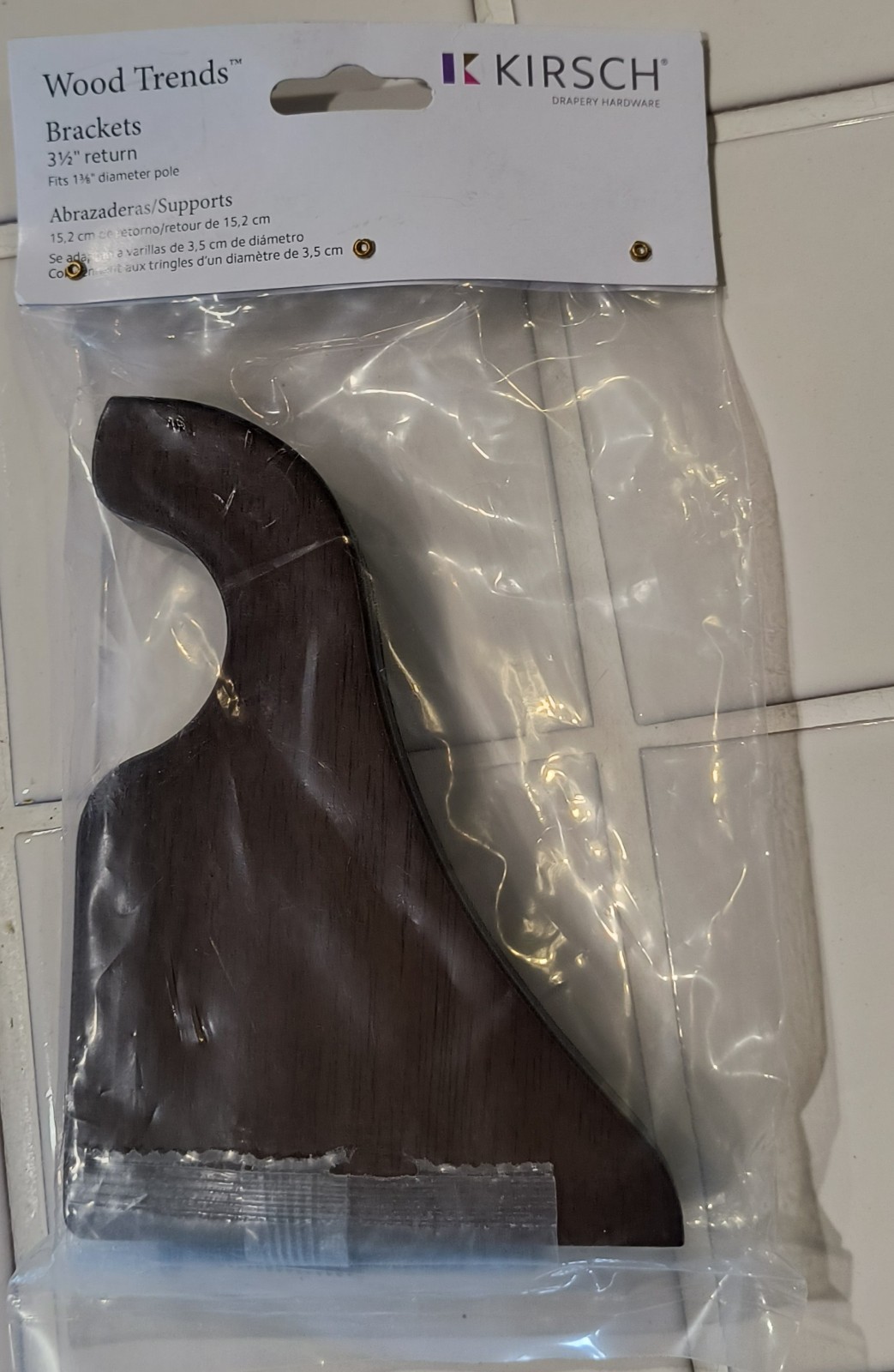 KIRSCH WOOD BRACKETS WITH 3 1/2″ RETURN FITS 1 3/8″ POLE NIP 3 AVAIL