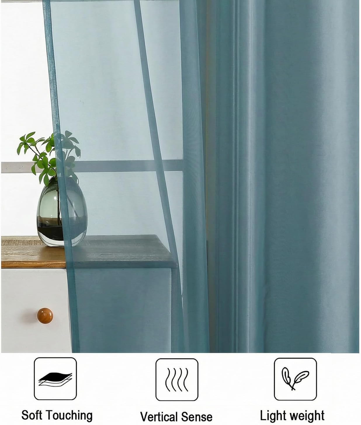 Dusty Blue Sheer Curtains 54 Inch Length for Bedroom – Light Filtering Short Cur