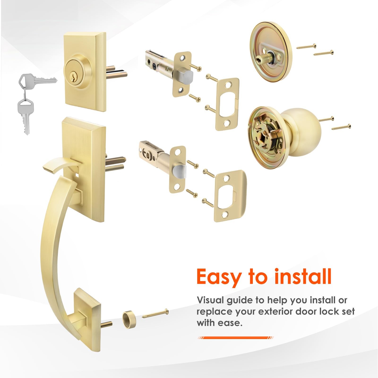 Haidms Front Door Lock Set Gold Front Door Handle And Deadbolt Set Entry Door