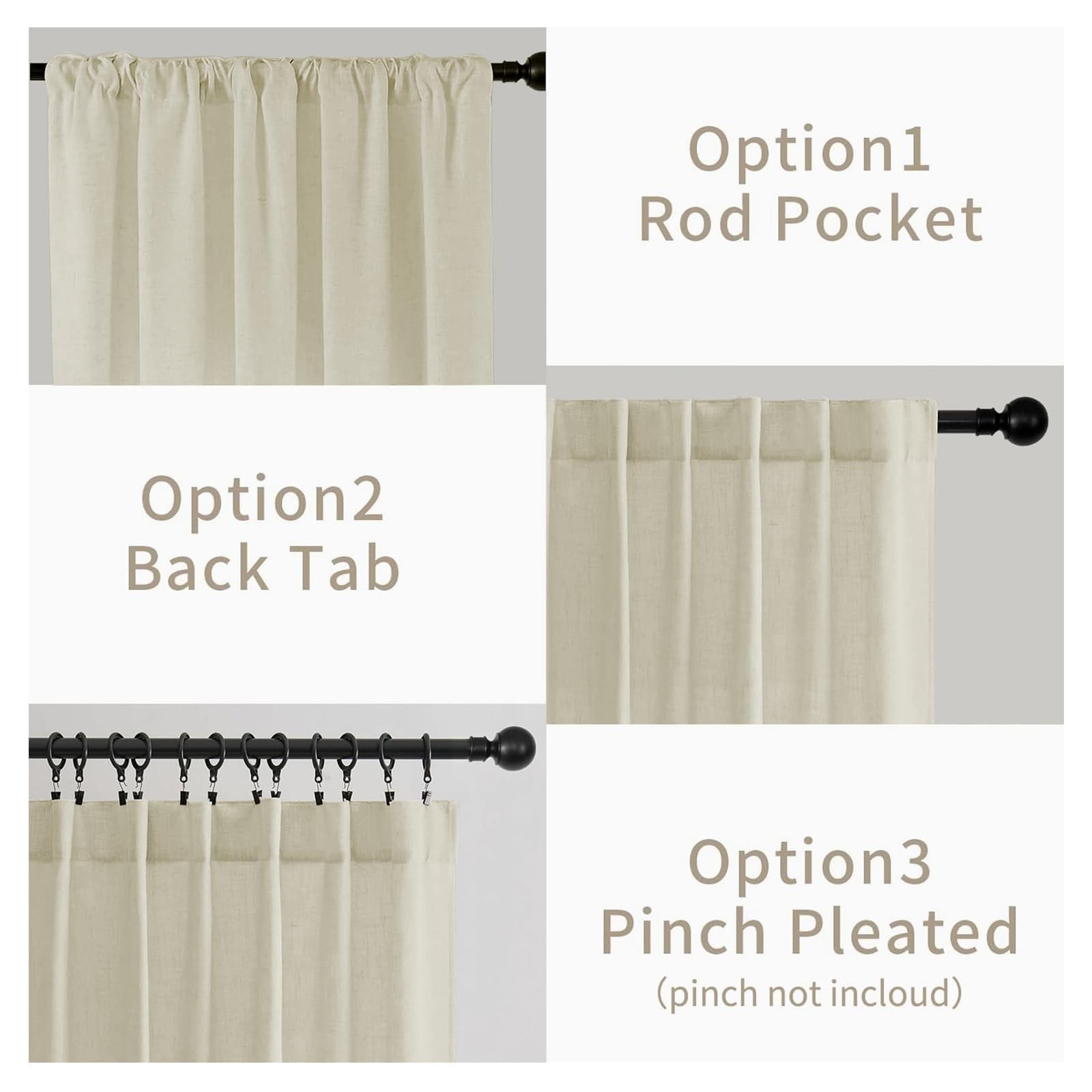 Joydeco Linen Curtains Set 2 Panels 52″W x 72″L Natural Light Filtering Drapes