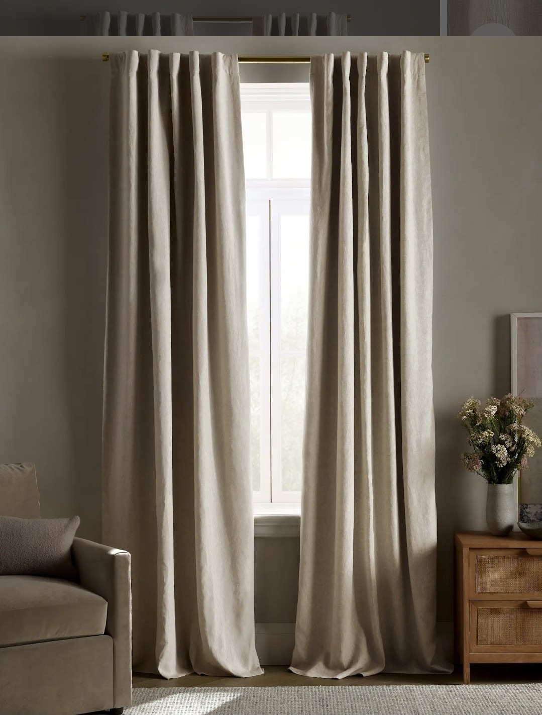 QUINCE European Linen Blackout Curtain Single Panel 96×108 – Flax