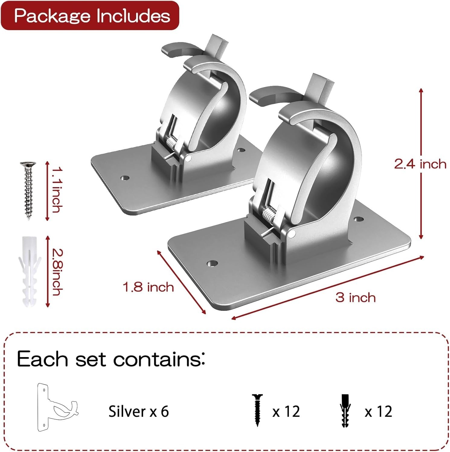 6 PCS No Drill Self-Adhesive Curtain Brackets – Elegant Silver Plastic Holders