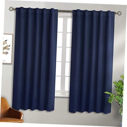 Rod Pocket and Back Tab Blackout Curtains 42″W x 63″L (Pack of 2) Navy Blue