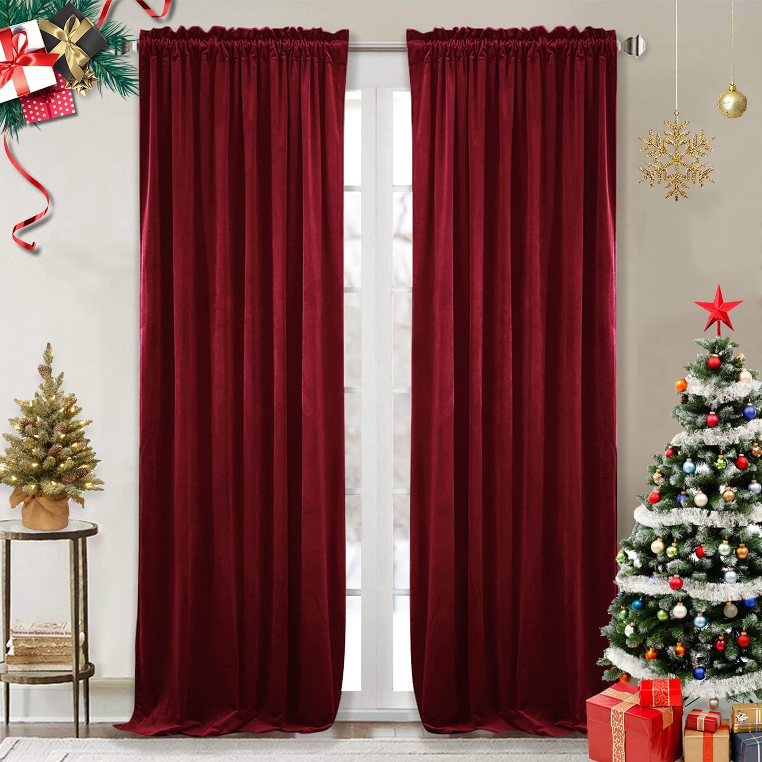 StangH Theater Red Velvet Curtains-Super Soft Blackout Insulated Curtain Panels