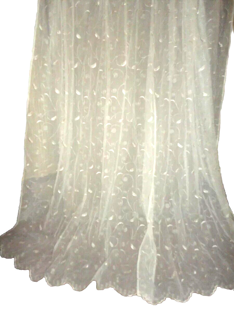 COMMONWEALTH HOME CREAM EMBROIDERED SCROLL SCALLOPED SHEER (2) PANELS 54 X 84