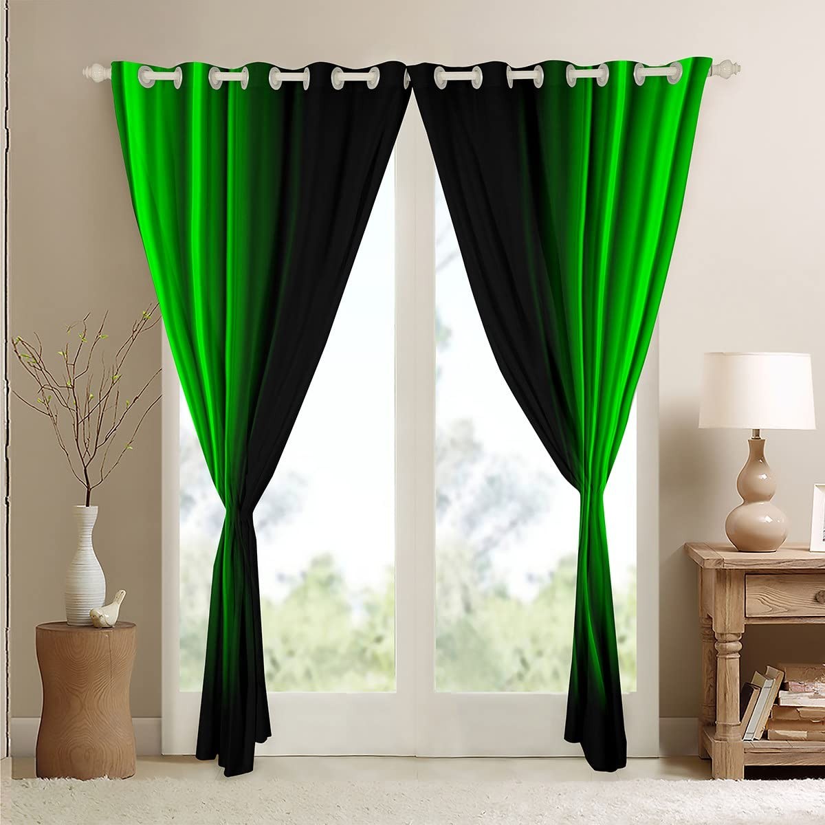 Feelyou Geometric Abstract Ombre Curtains Men Adults Teens Green And Black