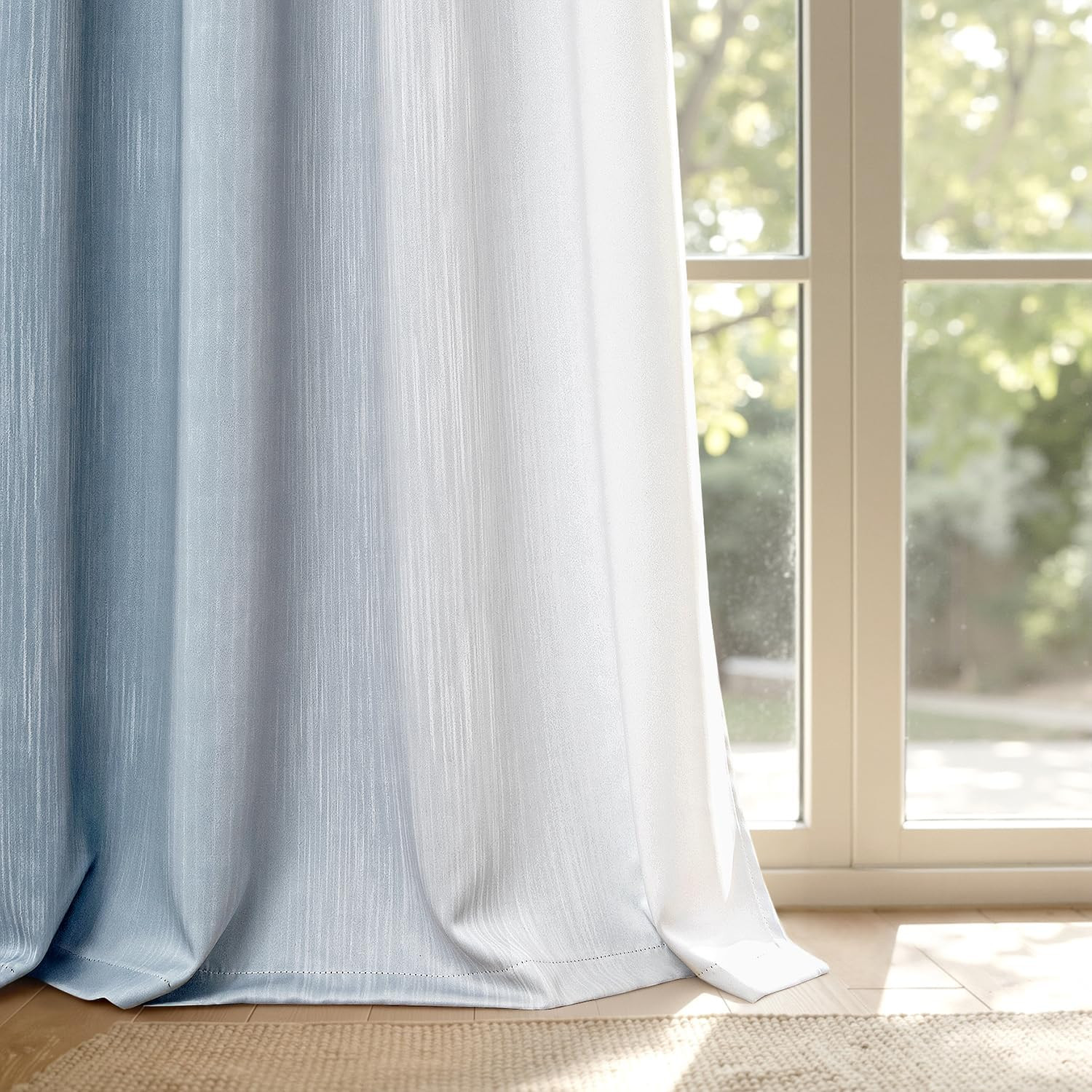 Chambray Blue and Greyish White Ombre Blackout Curtains, Full Room Darkening The