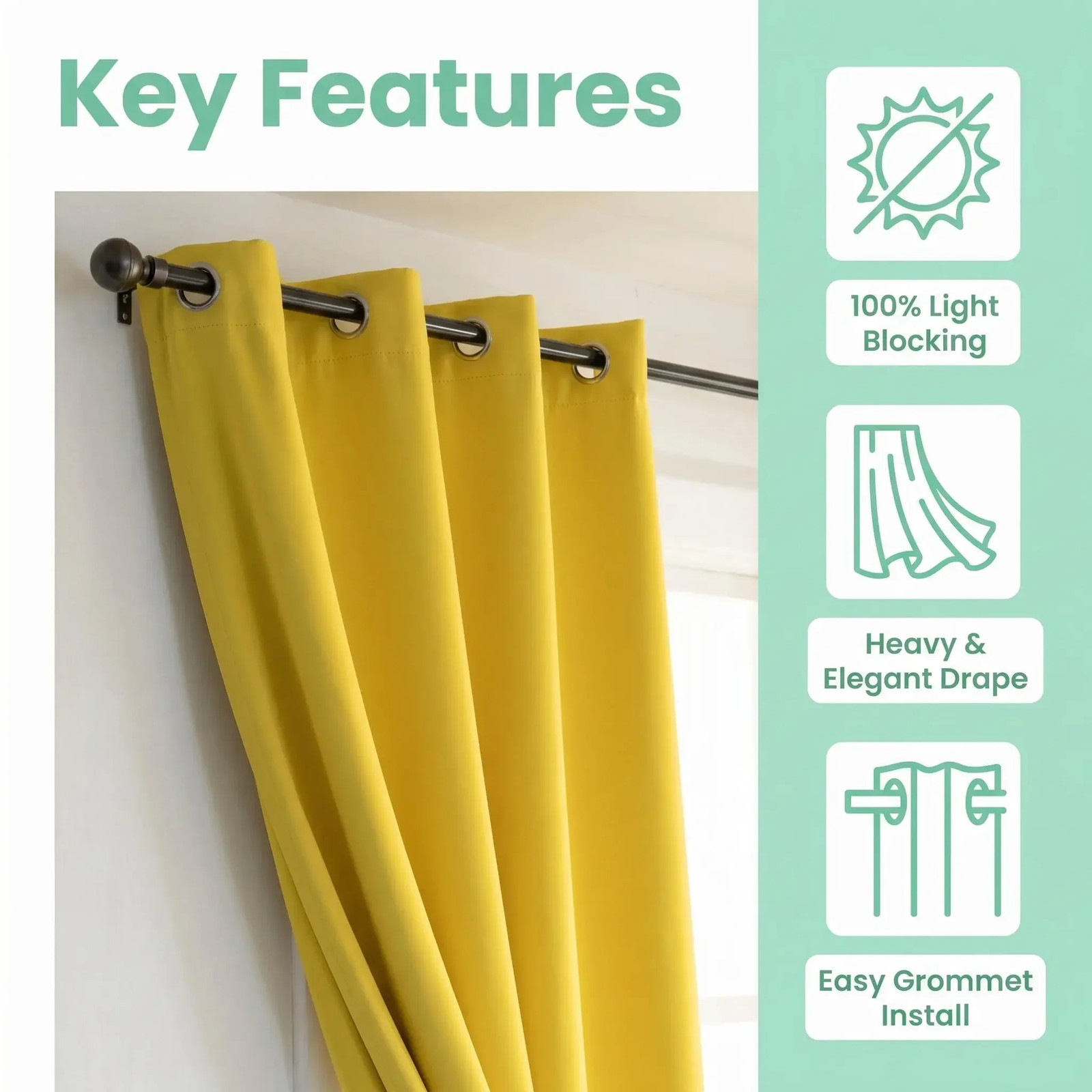 2-Panel 52″X84″ Solid Full Blackout Grommet Curtains for Ultimate Light Control