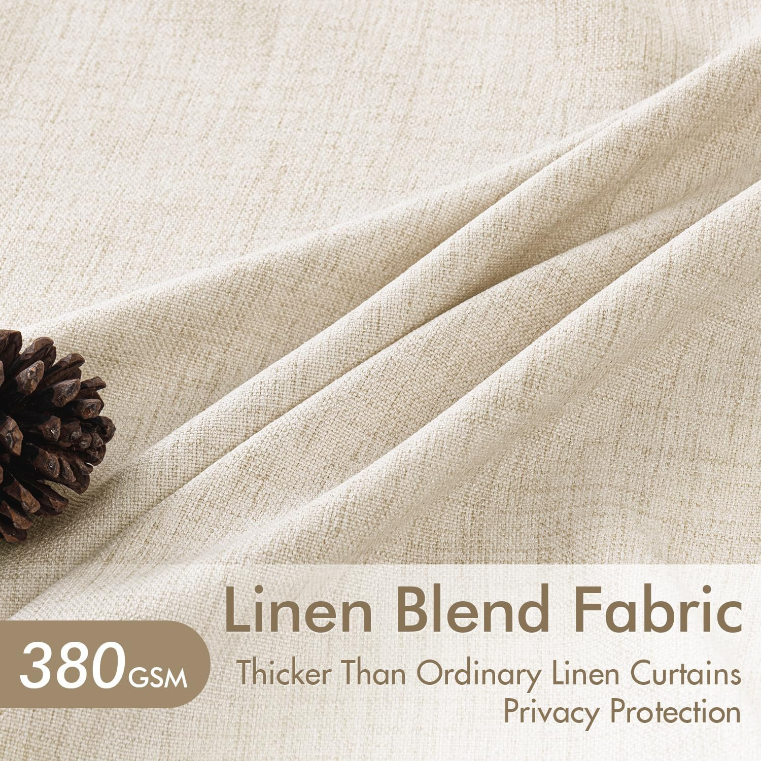 Pinch Pleated Thick Linen Curtains 90 Inches 4 Panels Set Ivory Cream Back Tab M