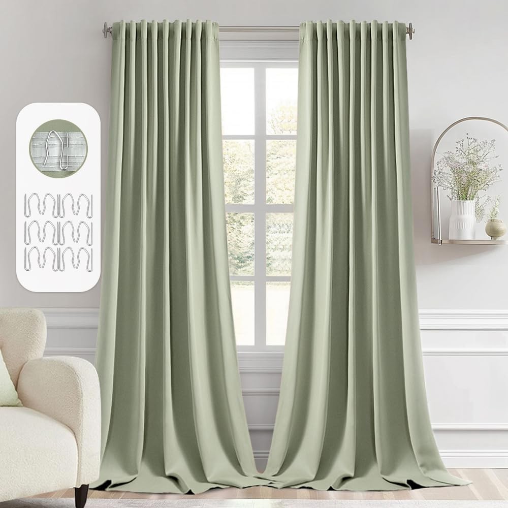 MIULEE Back Tab Sage Green Curtains 96 Inch Long 2 Panels Set for Living Room…