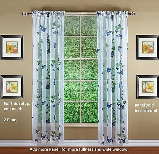 Butterflies Print Semi Sheer Panel 84″ 54W x 84L 54″W x 84″L – Blue – Pack of 1