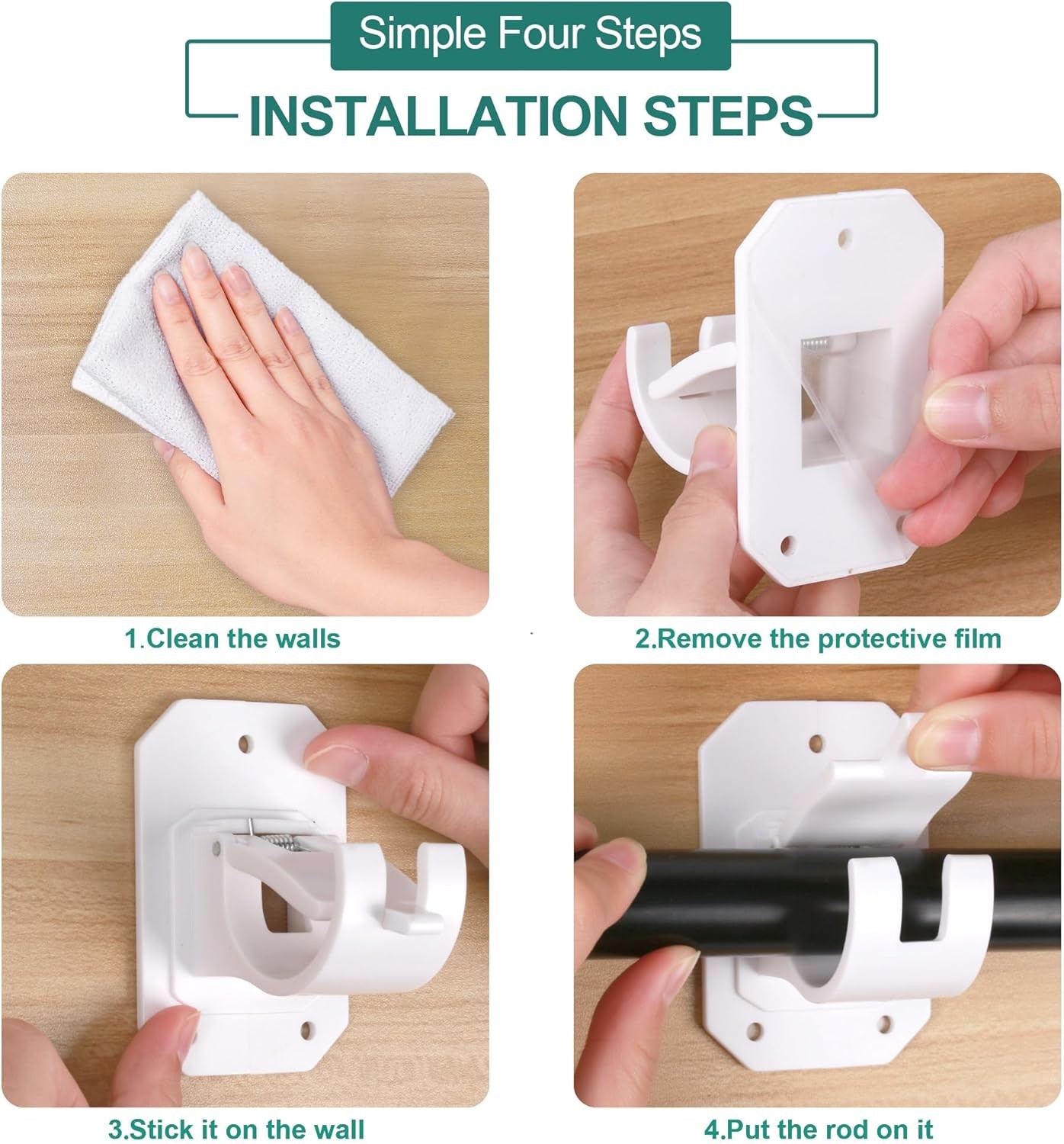 Codoule 2PCS No Drill Curtain Rod Brackets,Curtain Rod Holders No