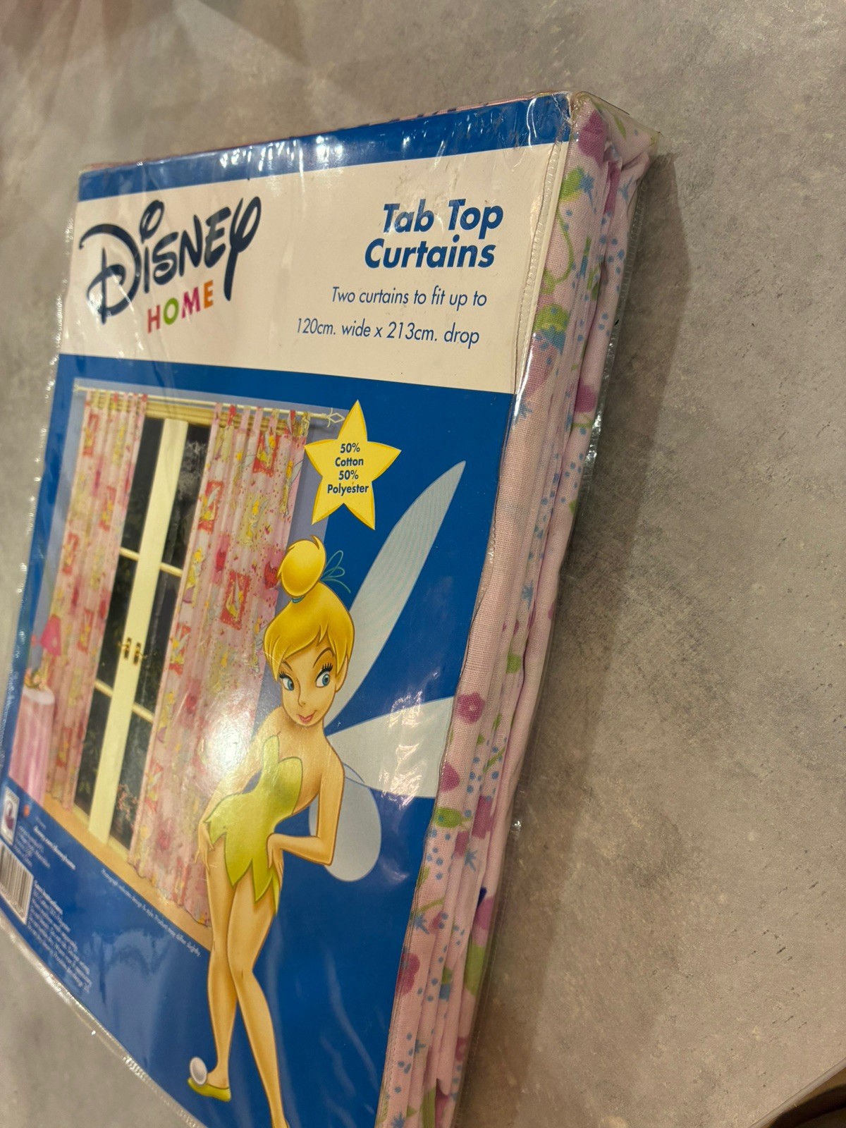 DISNEY Home Tinkerbell Curtains Tab Top Pair 120cm X 213cm Cotton Fairies Pink