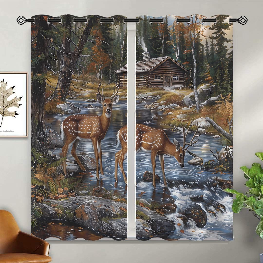 Rustic Cabin Deer Blackout Curtains for Girls Boy Home Decor, Country Farm Fores