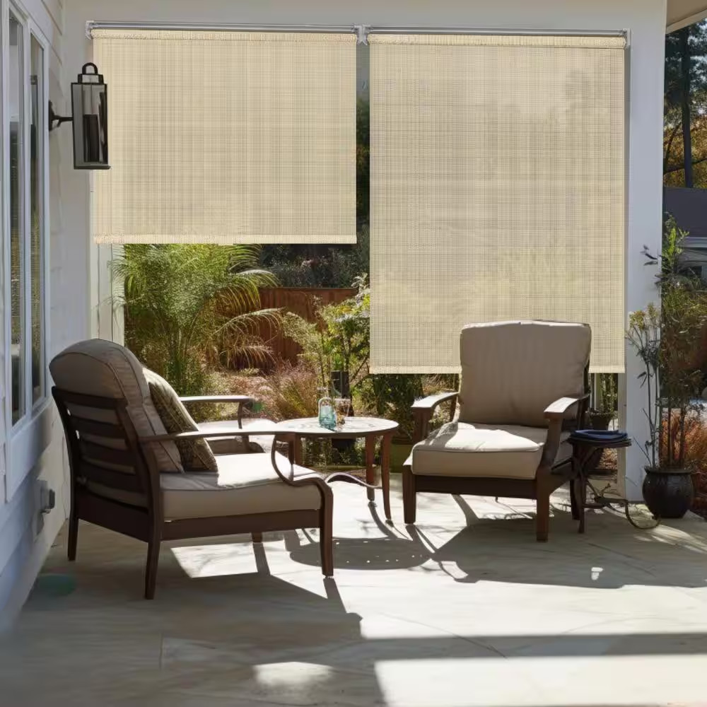 Natural Cordless UV Blocking Fade Resistant Polypropylene Outdoor Roller Shade 4