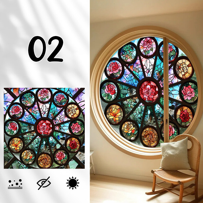 1PC Vintage Colorful Stained Glass Window Films Self Adhesive Backing Sticker