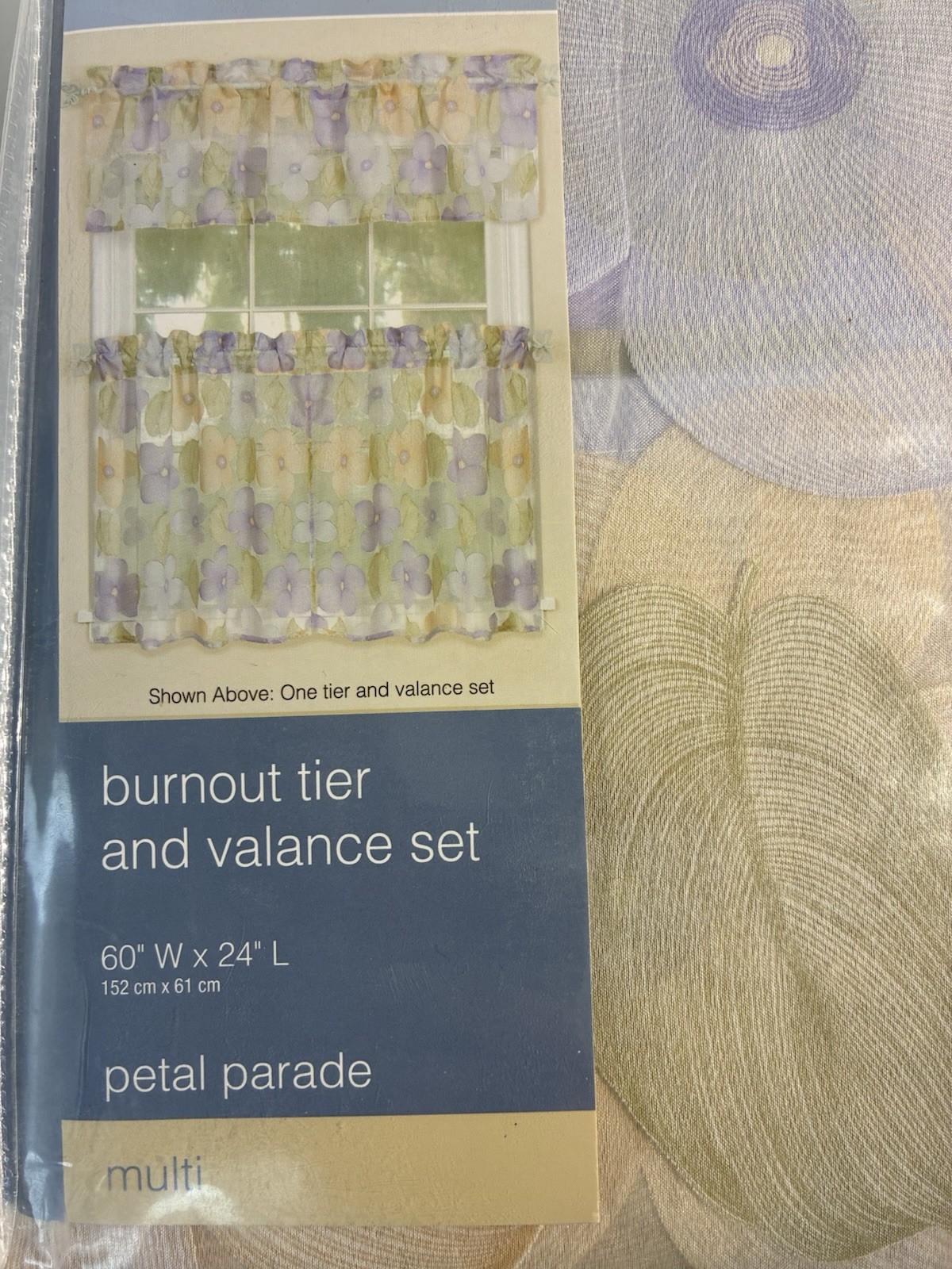 Essential Home Burnout Tier & Valance Set Purple Green Petal Parade 60″ x 24″