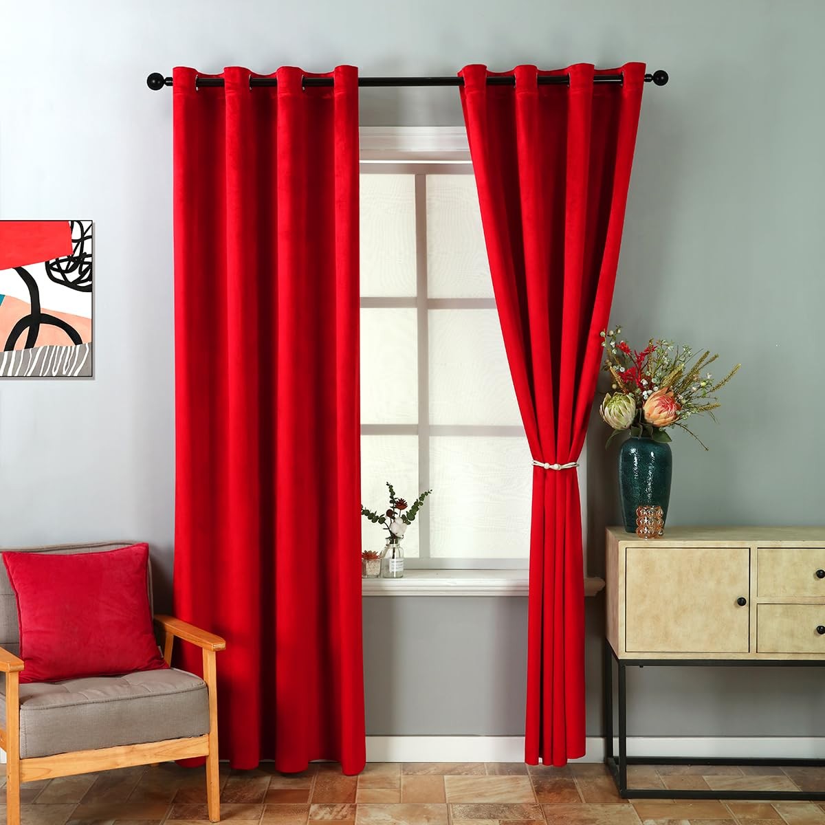 Elkca Luxury Burgundy Red Velvet Window Curtain For Living Roomgrommet Top2