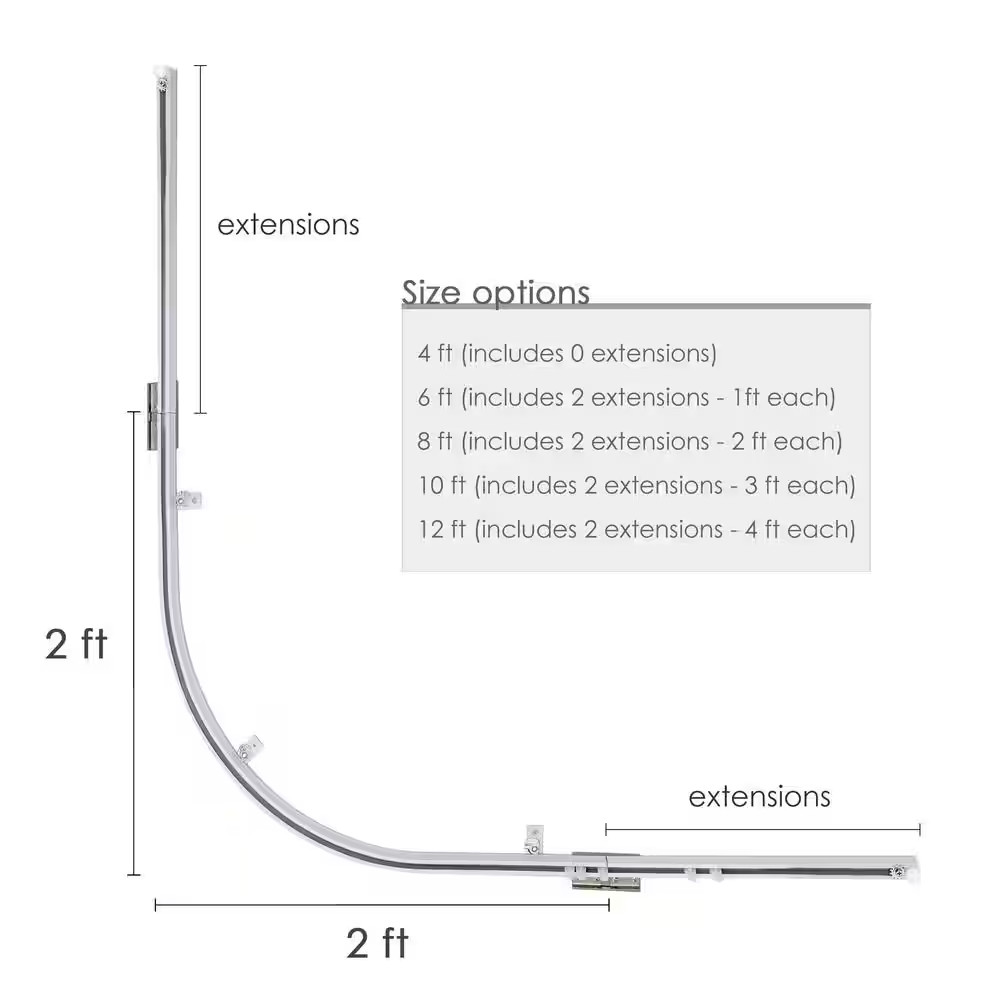 Heavy Duty 1 In. Dia Ceiling Mounted 90° Curved Corner Single Curtain Track 12 F