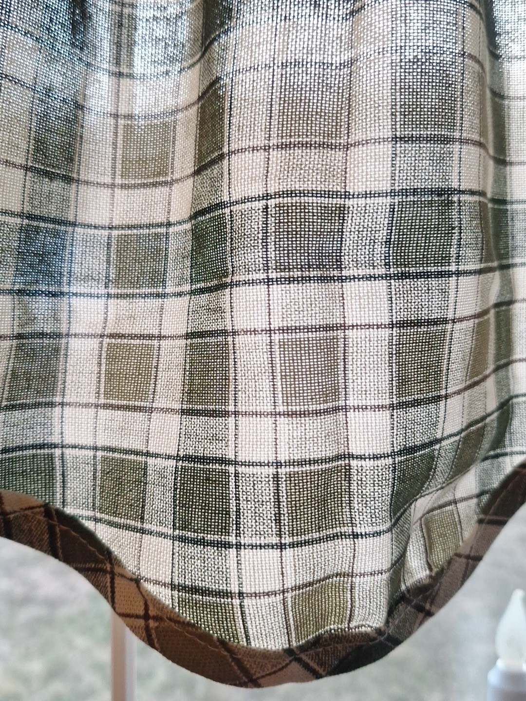 2 Country Style Green Brown Plaid Cotton Blend Scalloped Window Valance