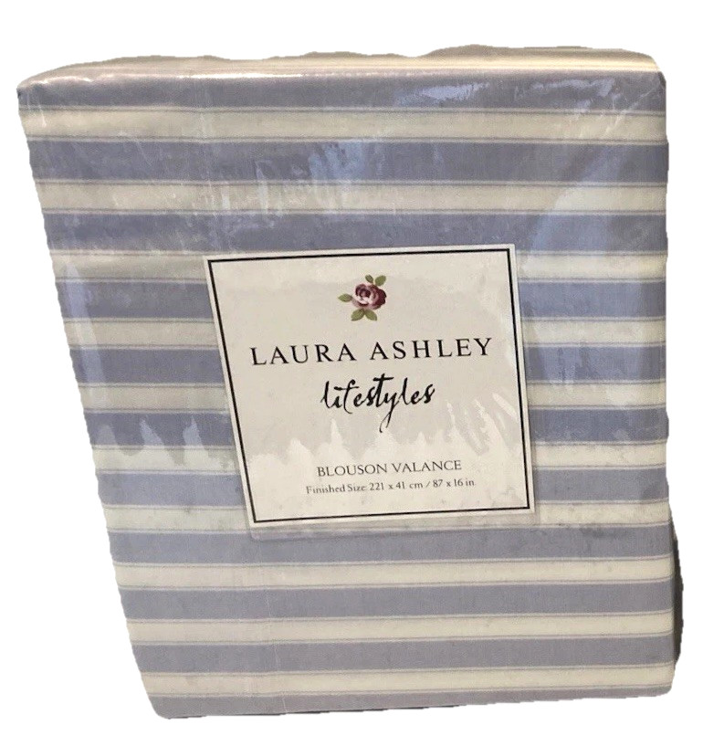 VTG Laura Ashley Abbeville Blouson Valance Coastal Blue &White Stripe 87×16 RARE